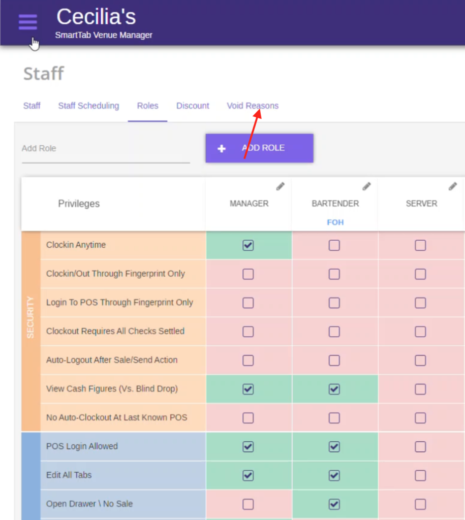 How to give a role permission to void and how to use void types and